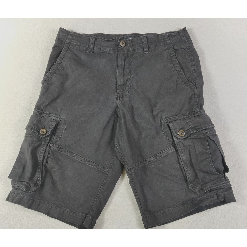 American Eagle Cargo Shorts Mens 33 Black Extreme Flex Longer Length Distressed